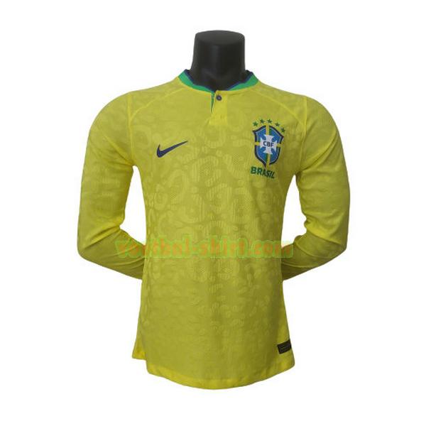 brazilië player lange mouwen thuis shirt 2022 geel mannen