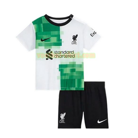 liverpool uit shirt 2023 2024 wit groen kinderen