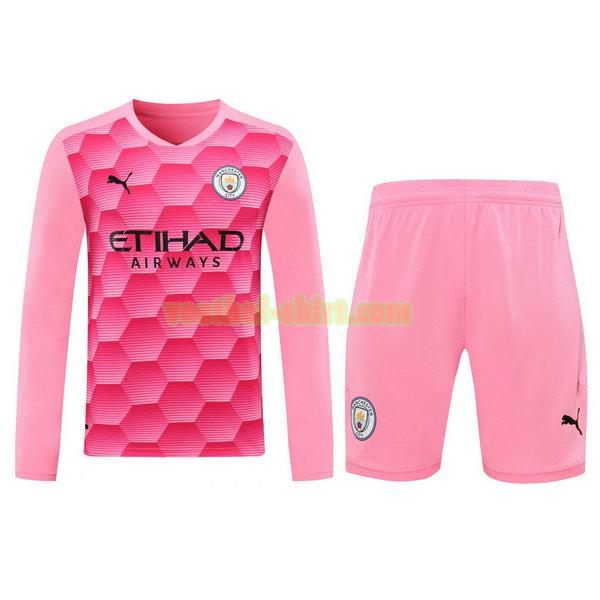 manchester city lange mouwen doelman shirts+pantalón 2021 roze mannen
