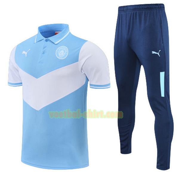 manchester city set polo 2022 blauw wit mannen