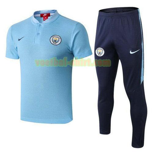 manchester city set poloshirt 2018-2019 licht blauw mannen