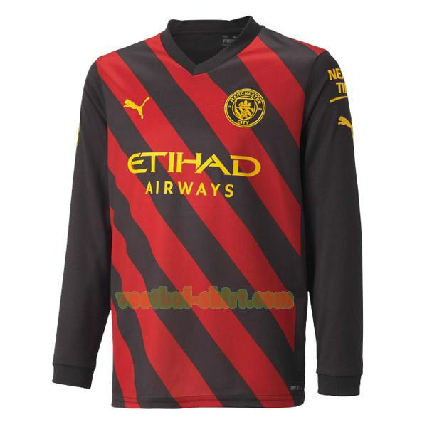 manchester city uit shirt 2022 2023 lange mouwen zwart rood mannen