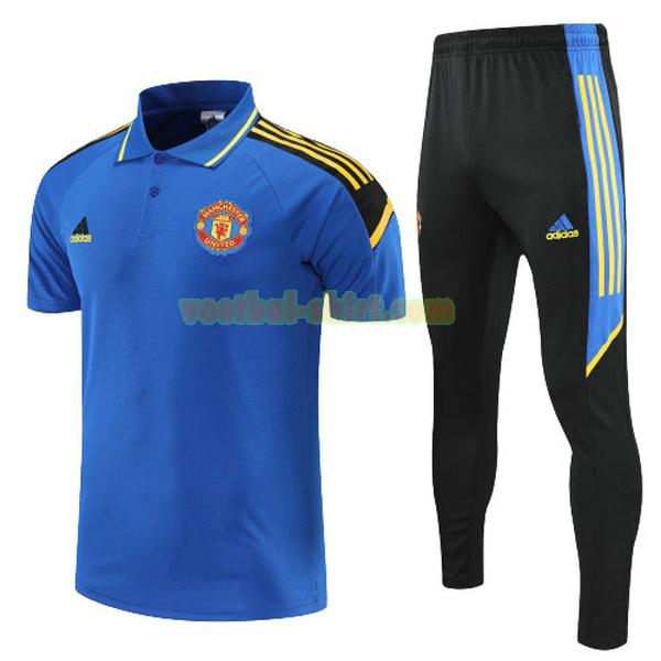 manchester united set polo 2022 blauw mannen