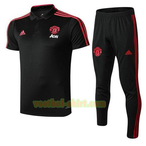 manchester united set poloshirt 2018-2019 zwart mannen