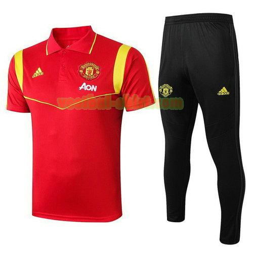 manchester united set poloshirt 2019-2020 rood gouden zwart mannen