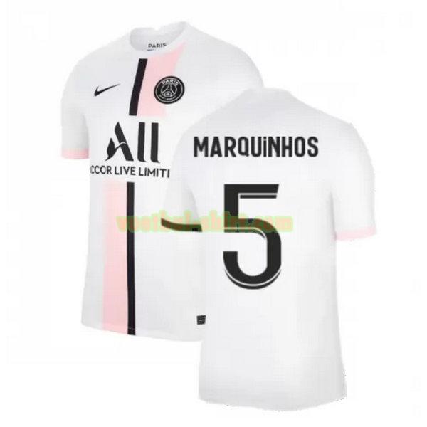 marquinhos 5 paris saint germain uit shirt 2021 2022 wit mannen
