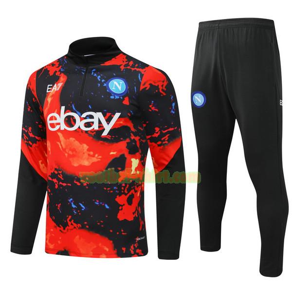 napoli set half zipper trainingspak 2024 2025 zwart rood mannen