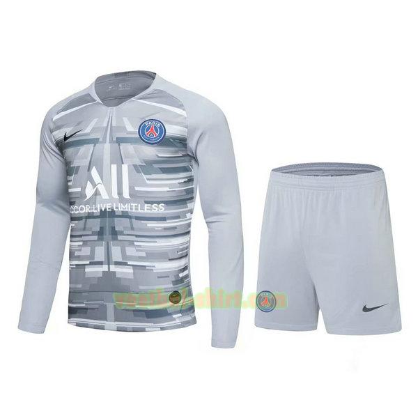 paris saint germain lange mouwen doelman shirts+pantalón 2021 grijs mannen