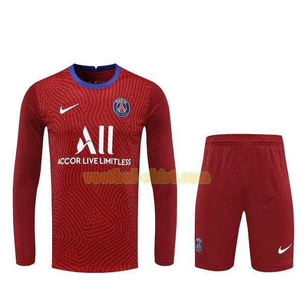 paris saint germain lange mouwen doelman shirts+pantalón 2021 rood mannen