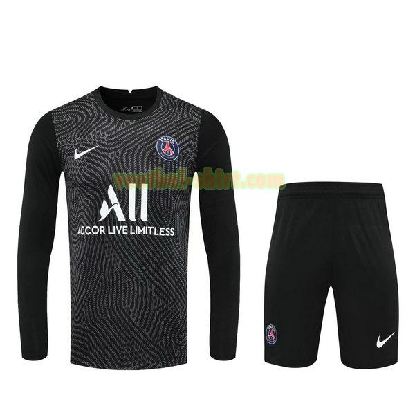 paris saint germain lange mouwen doelman shirts+pantalón 2021 zwart mannen