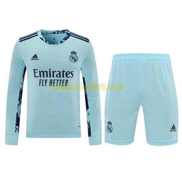 real madrid lange mouwen doelman shirts+pantalón 2021 blauw mannen