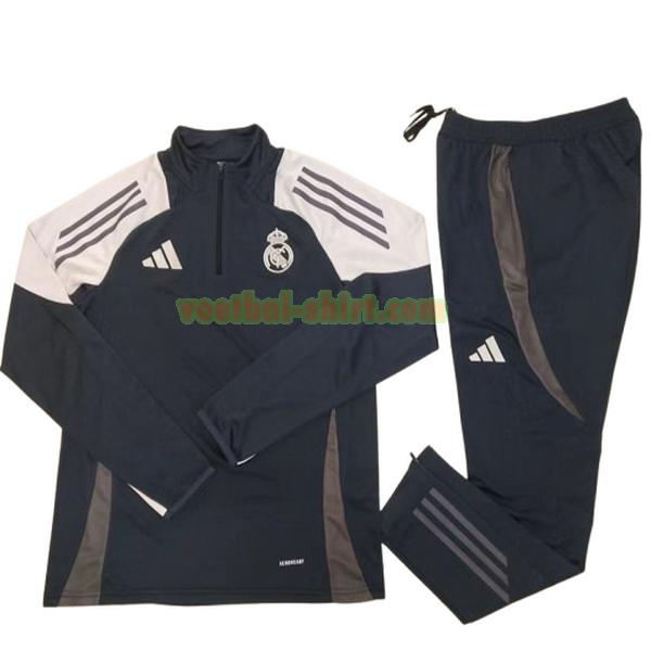 real madrid set half zipper trainingspak 2024 2025 zwart wit kinderen