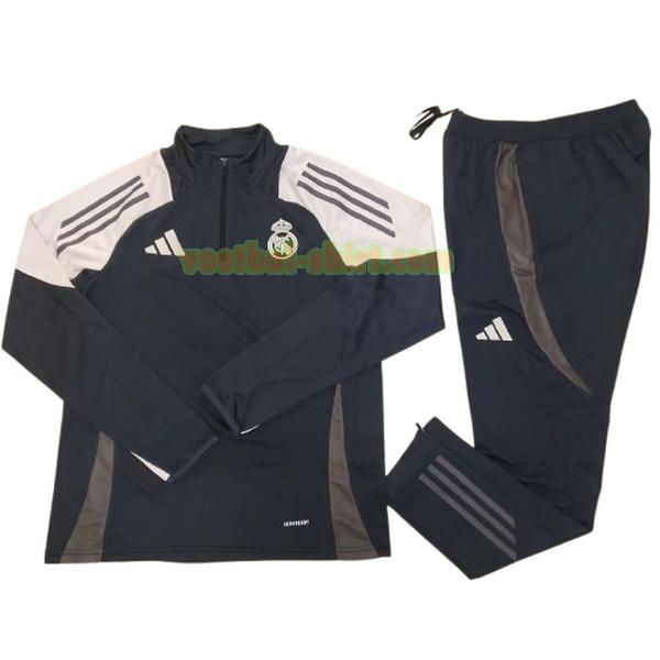 real madrid set half zipper trainingspak 2024 2025 zwart wit mannen
