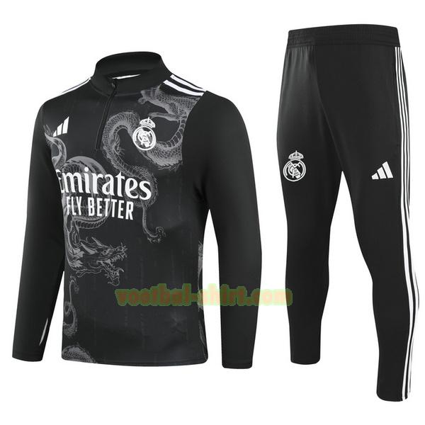 real madrid set half zipper trainingspak 2024 25 zwart kinderen