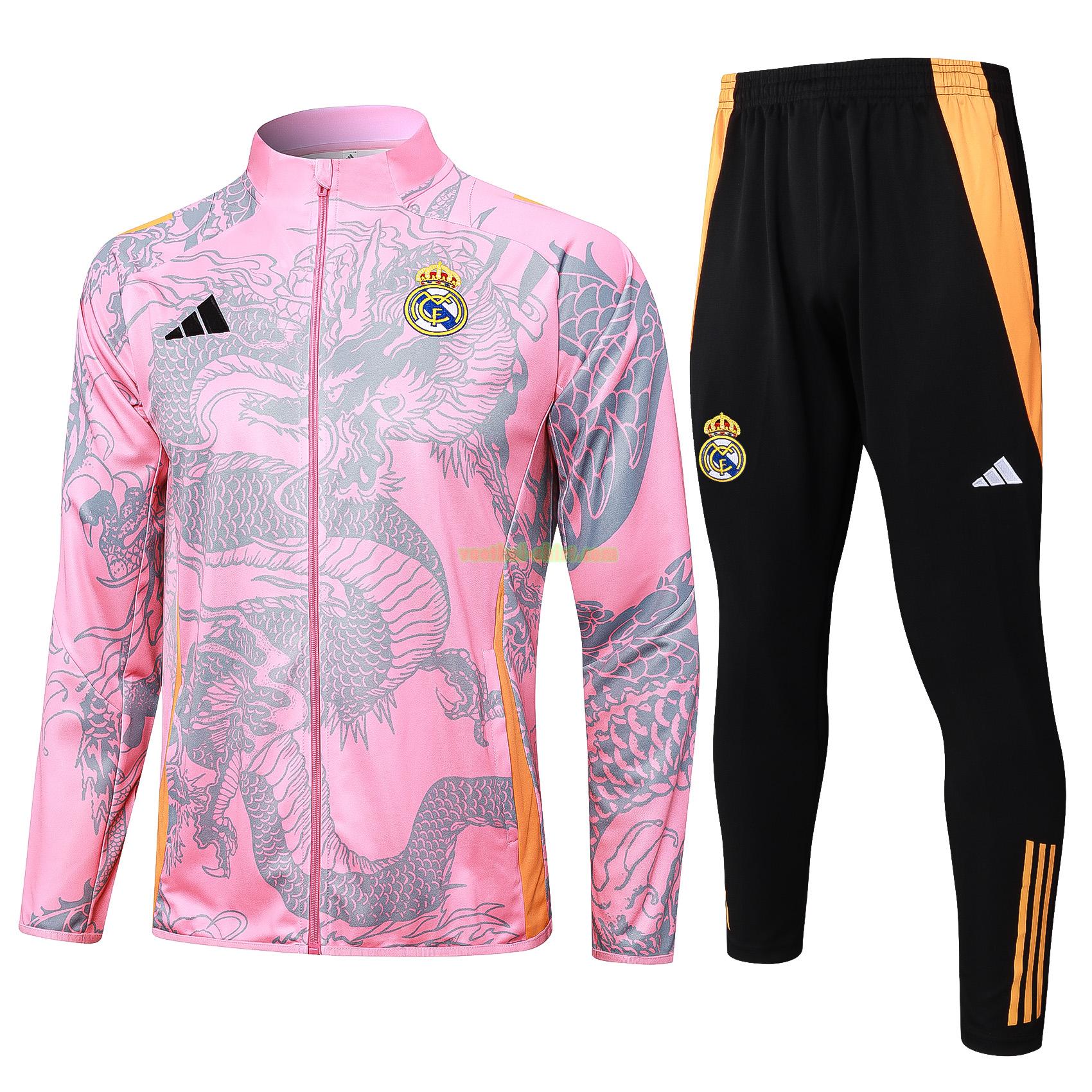 real madrid set long zipper trainingspak 2024 2025 roze mannen