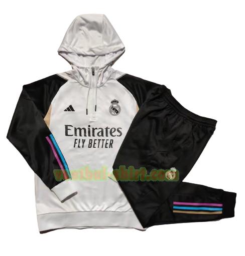 real madrid set trainingspak 2023 2024 hooded wit zwart kinderen