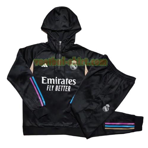 real madrid set trainingspak 2023 2024 hooded zwart kinderen