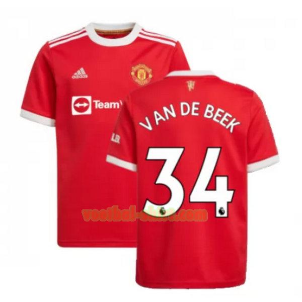 van de beek 34 manchester united thuis shirt 2021 2022 rood mannen