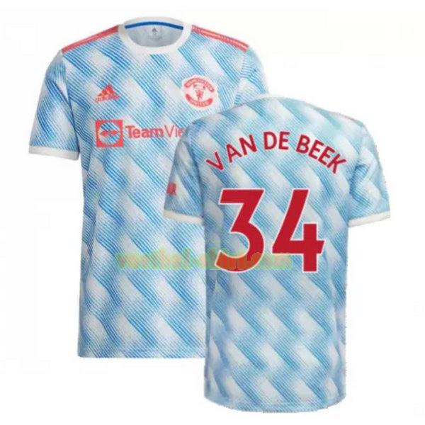 van de beek 34 manchester united uit shirt 2021 2022 blauw mannen